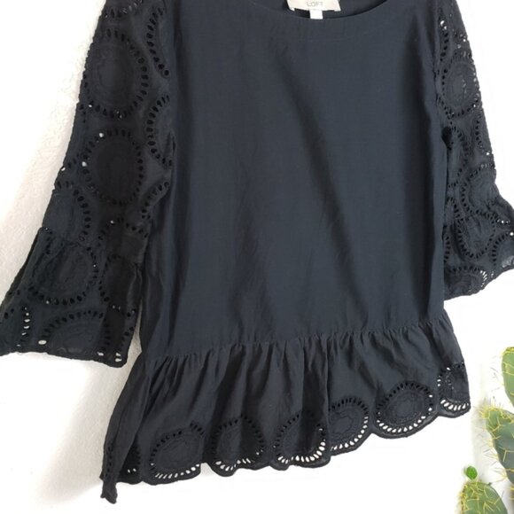 LOFT Embroidered Eyelet Lace Peplum Cotton Blouse Top size S Women's - Picture 14 of 14